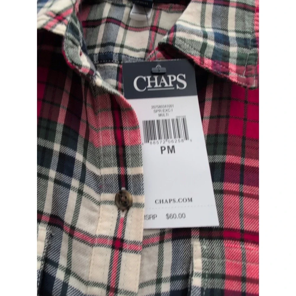 Chaps red plaid‎ long sleeve Petite Medium NEW